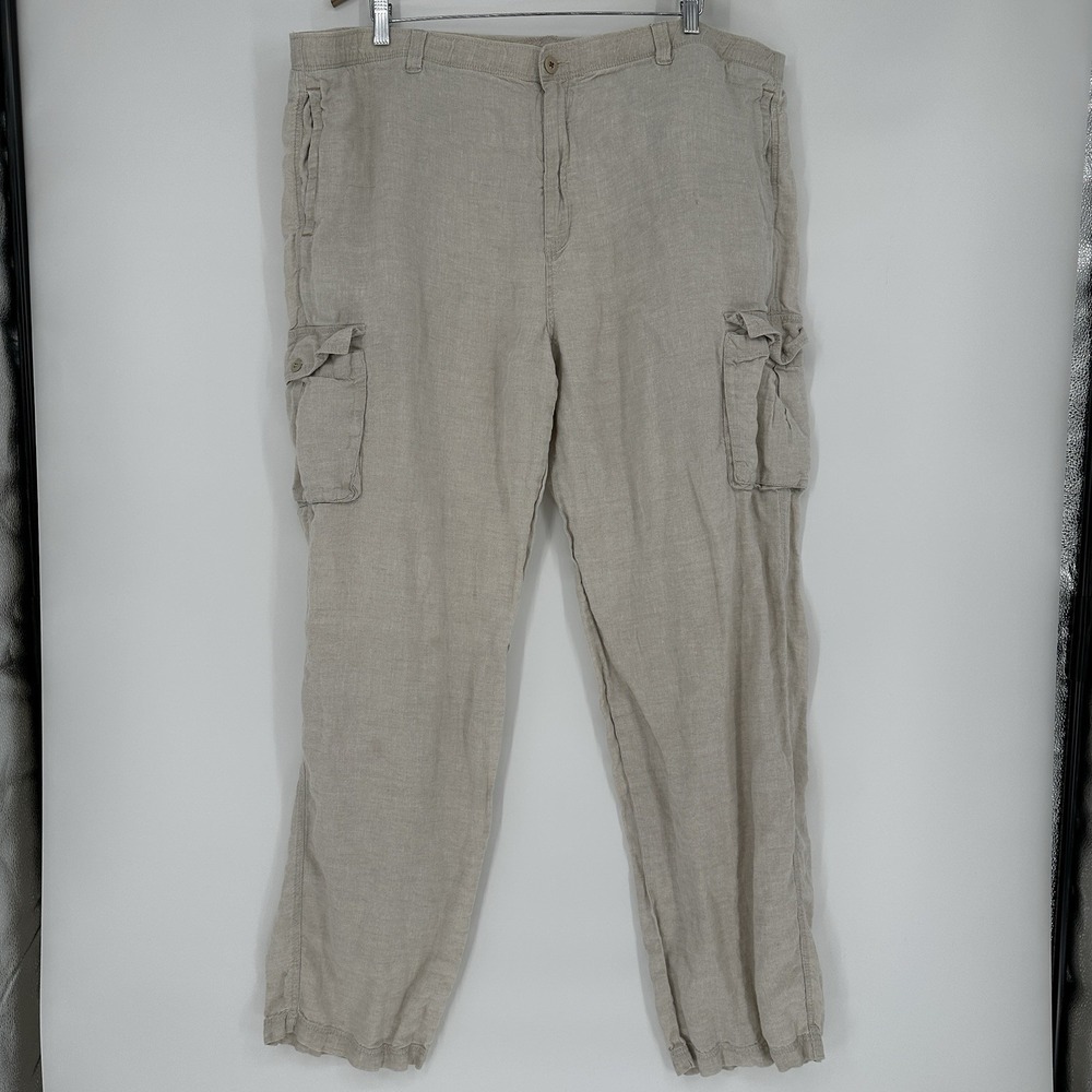Tommy Bahama Men's Relax Cargo Pants Wide Leg Drawstring Waist Linen Beige XL